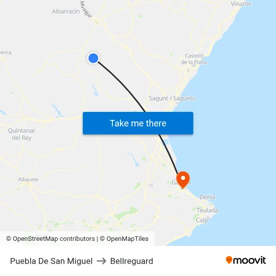 Puebla De San Miguel to Bellreguard map