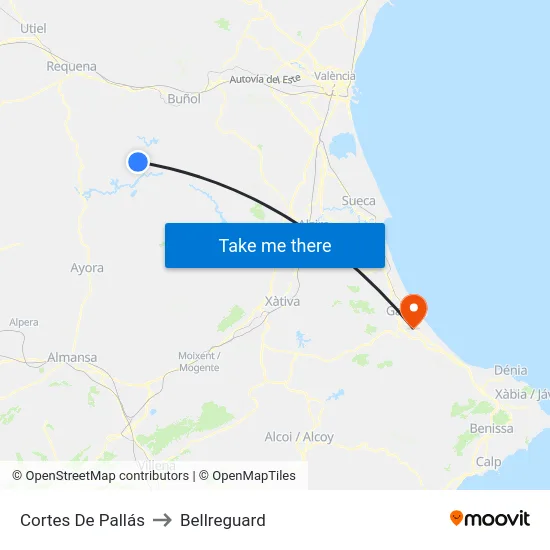 Cortes De Pallás to Bellreguard map