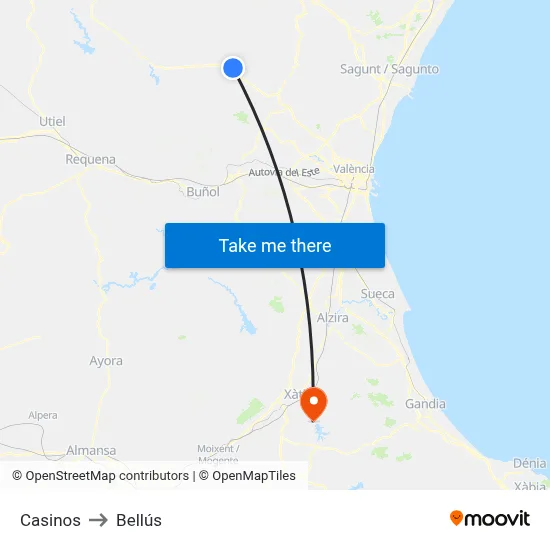 Casinos to Bellús map