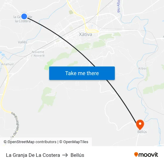 La Granja De La Costera to Bellús map