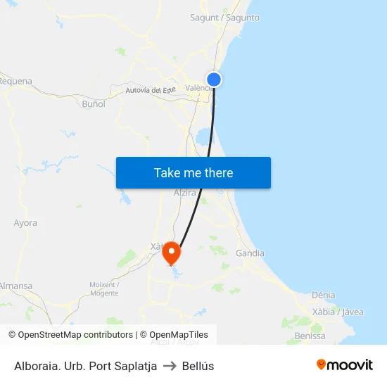 Alboraia. Urb. Port Saplatja to Bellús map