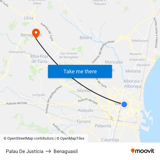 Palau De Justícia to Benaguasil map