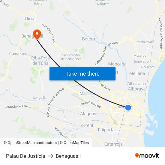 Palau De Justícia to Benaguasil map