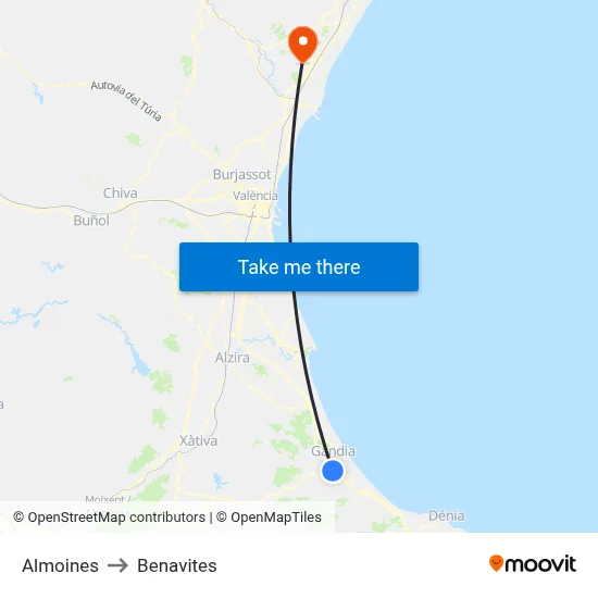Almoines to Benavites map