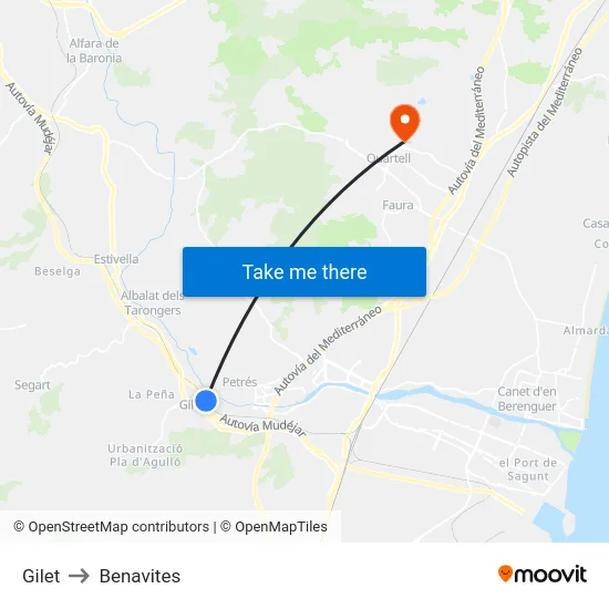 Gilet to Benavites map