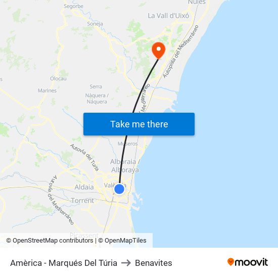 Amèrica - Marqués Del Túria to Benavites map
