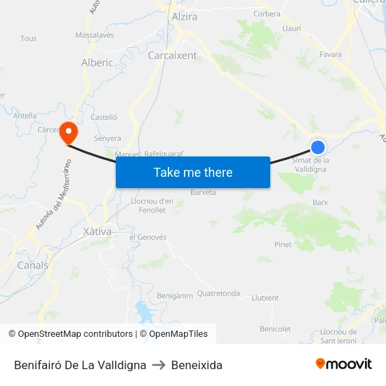 Benifairó De La Valldigna to Beneixida map
