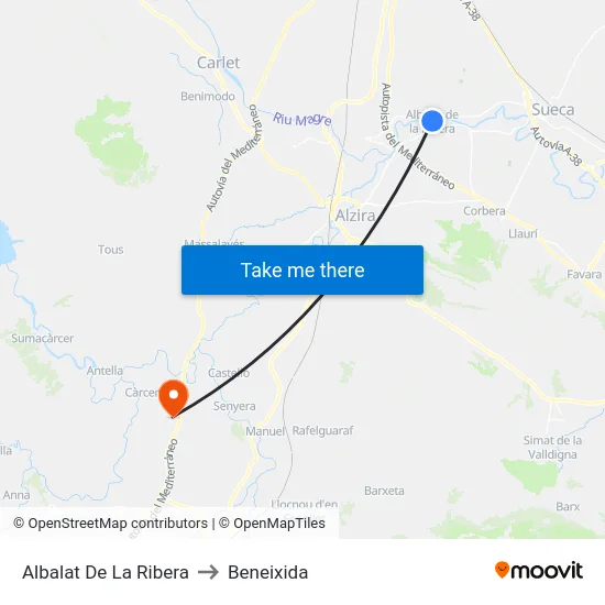 Albalat De La Ribera to Beneixida map