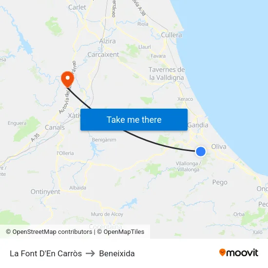 La Font D'En Carròs to Beneixida map