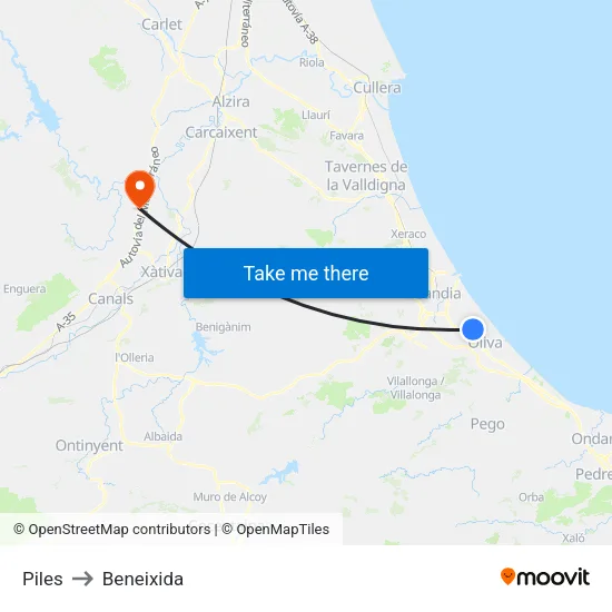 Piles to Beneixida map