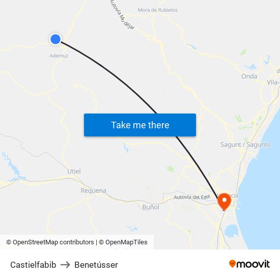 Castielfabib to Benetússer map