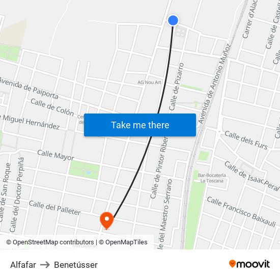 Alfafar to Benetússer map