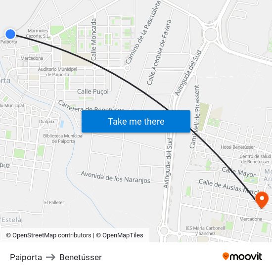 Paiporta to Benetússer map