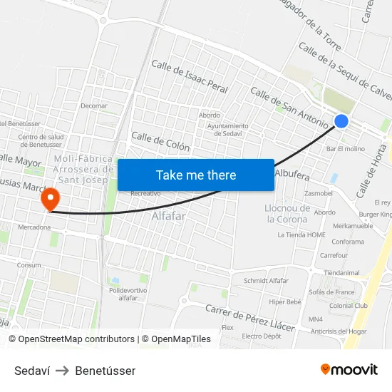 Sedaví to Benetússer map