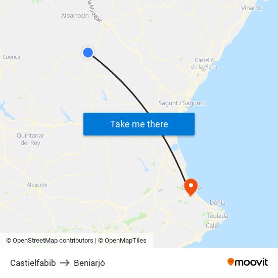 Castielfabib to Beniarjó map