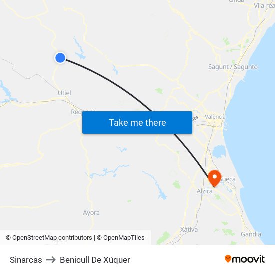Sinarcas to Benicull De Xúquer map