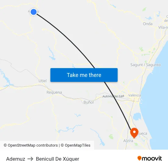 Ademuz to Benicull De Xúquer map