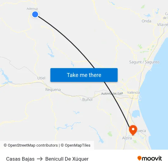 Casas Bajas to Benicull De Xúquer map