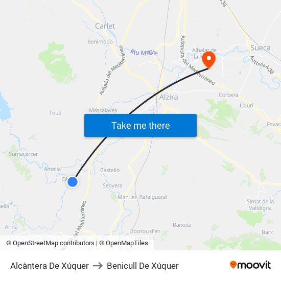 Alcàntera De Xúquer to Benicull De Xúquer map