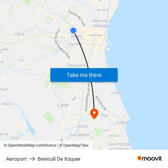 Aeroport to Benicull De Xúquer map