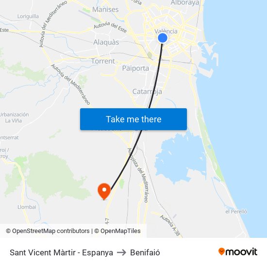 Sant Vicent Màrtir - Espanya to Benifaió map