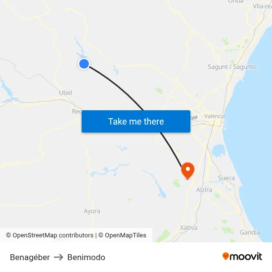 Benagéber to Benimodo map