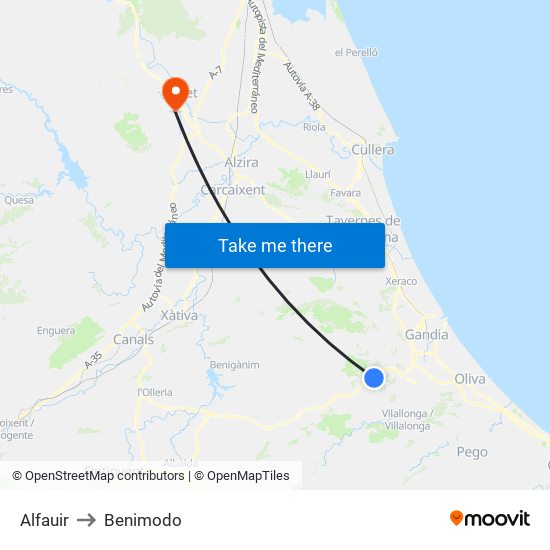 Alfauir to Benimodo map