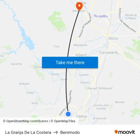 La Granja De La Costera to Benimodo map