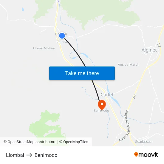 Llombai to Benimodo map