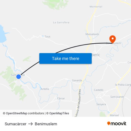 Sumacàrcer to Benimuslem map