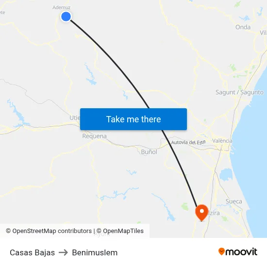 Casas Bajas to Benimuslem map
