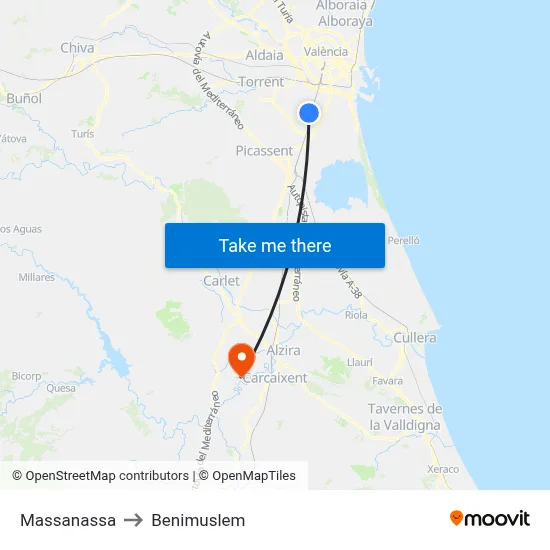 Massanassa to Benimuslem map