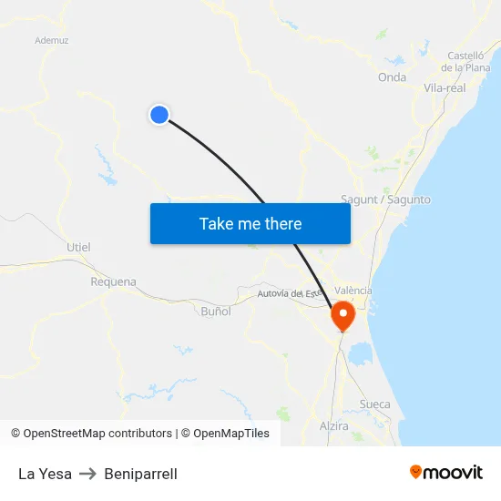 La Yesa to Beniparrell map