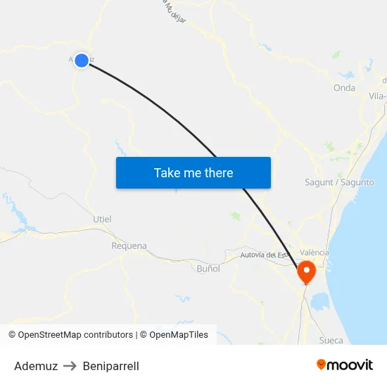 Ademuz to Beniparrell map
