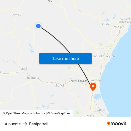 Alpuente to Beniparrell map