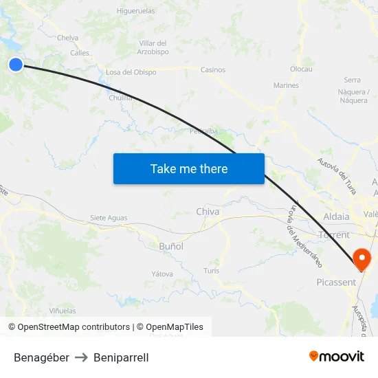 Benagéber to Beniparrell map