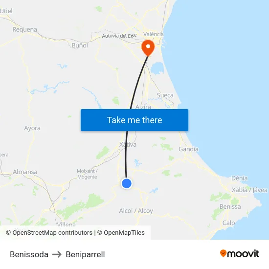 Benissoda to Beniparrell map