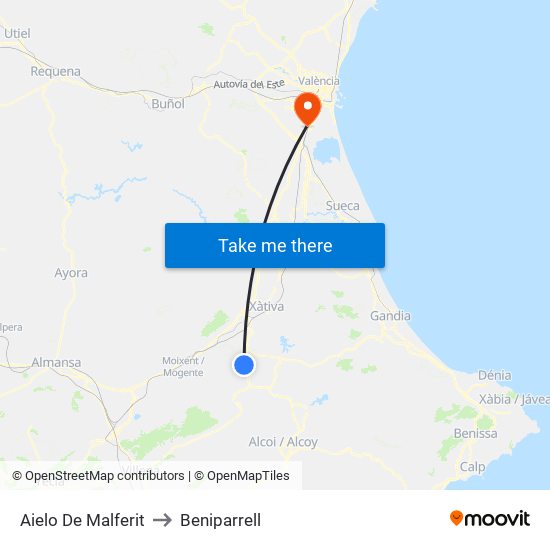 Aielo De Malferit to Beniparrell map