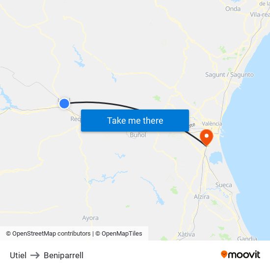 Utiel to Beniparrell map