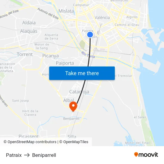 Patraix to Beniparrell map