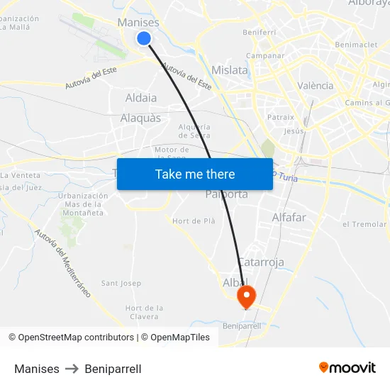 Manises to Beniparrell map