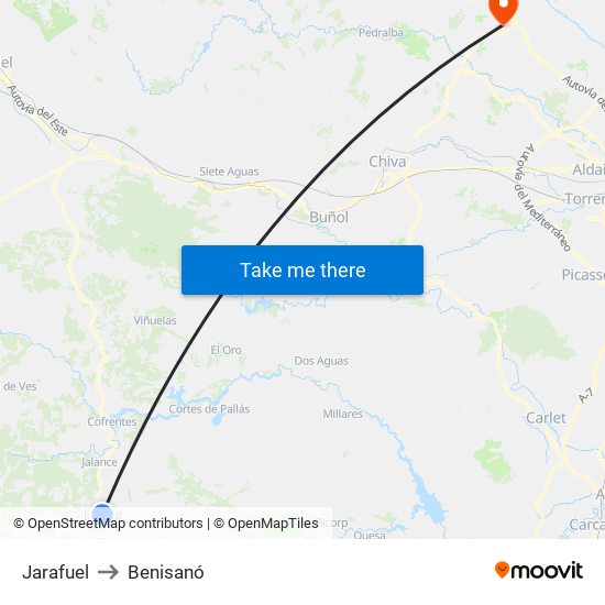 Jarafuel to Benisanó map