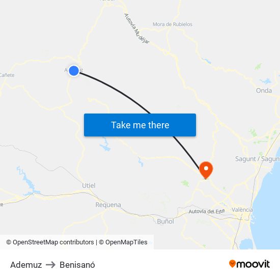 Ademuz to Benisanó map