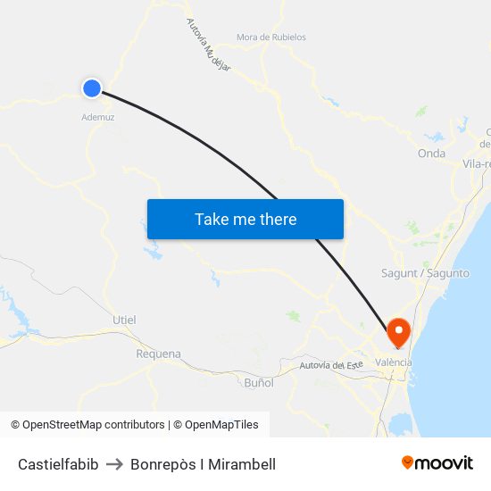 Castielfabib to Bonrepòs I Mirambell map