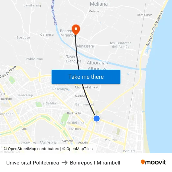 Universitat Politècnica to Bonrepòs I Mirambell map