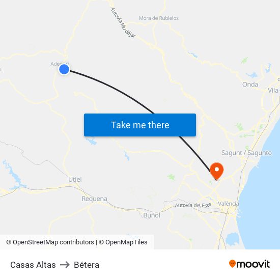 Casas Altas to Bétera map