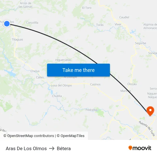 Aras De Los Olmos to Bétera map