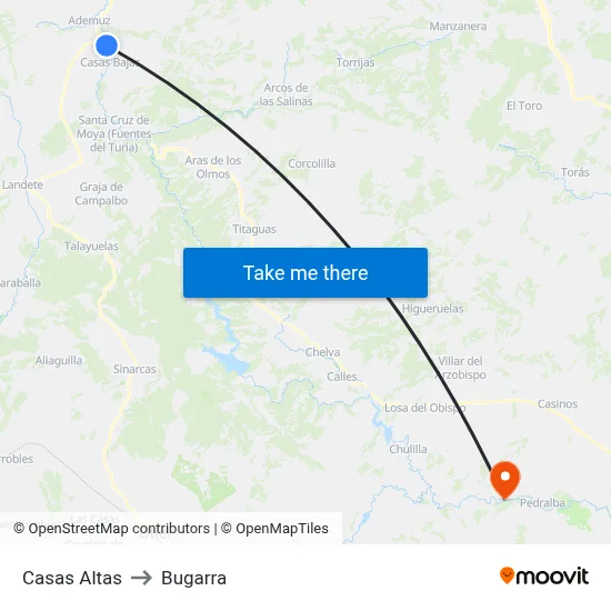 Casas Altas to Bugarra map