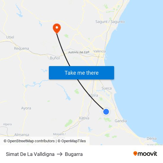 Simat De La Valldigna to Bugarra map