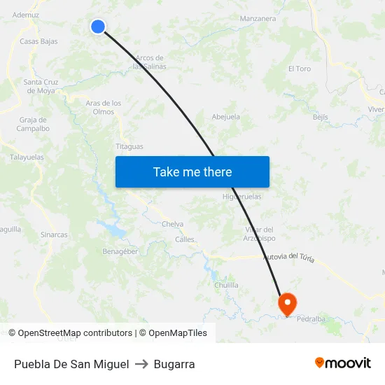 Puebla De San Miguel to Bugarra map